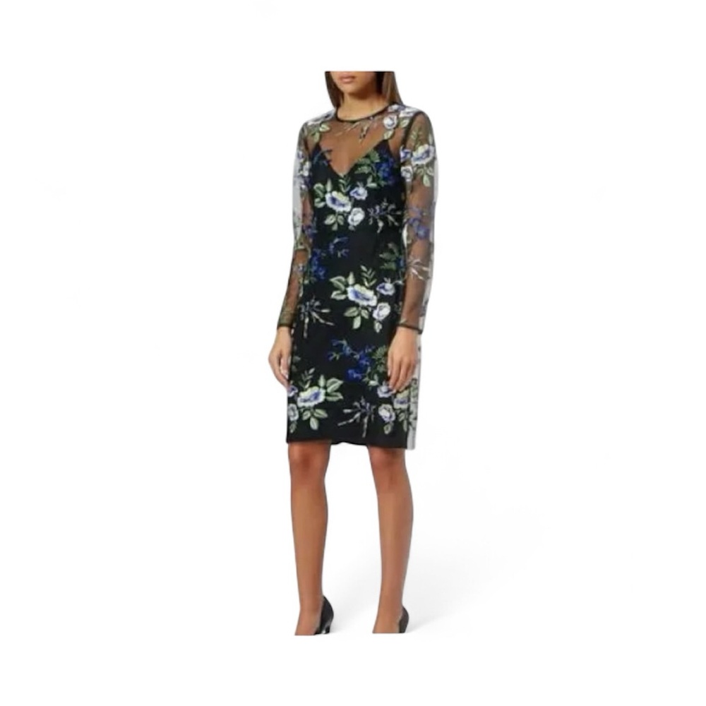 NWT Diane Von Furstenberg Black Crewneck Embroidered Dress